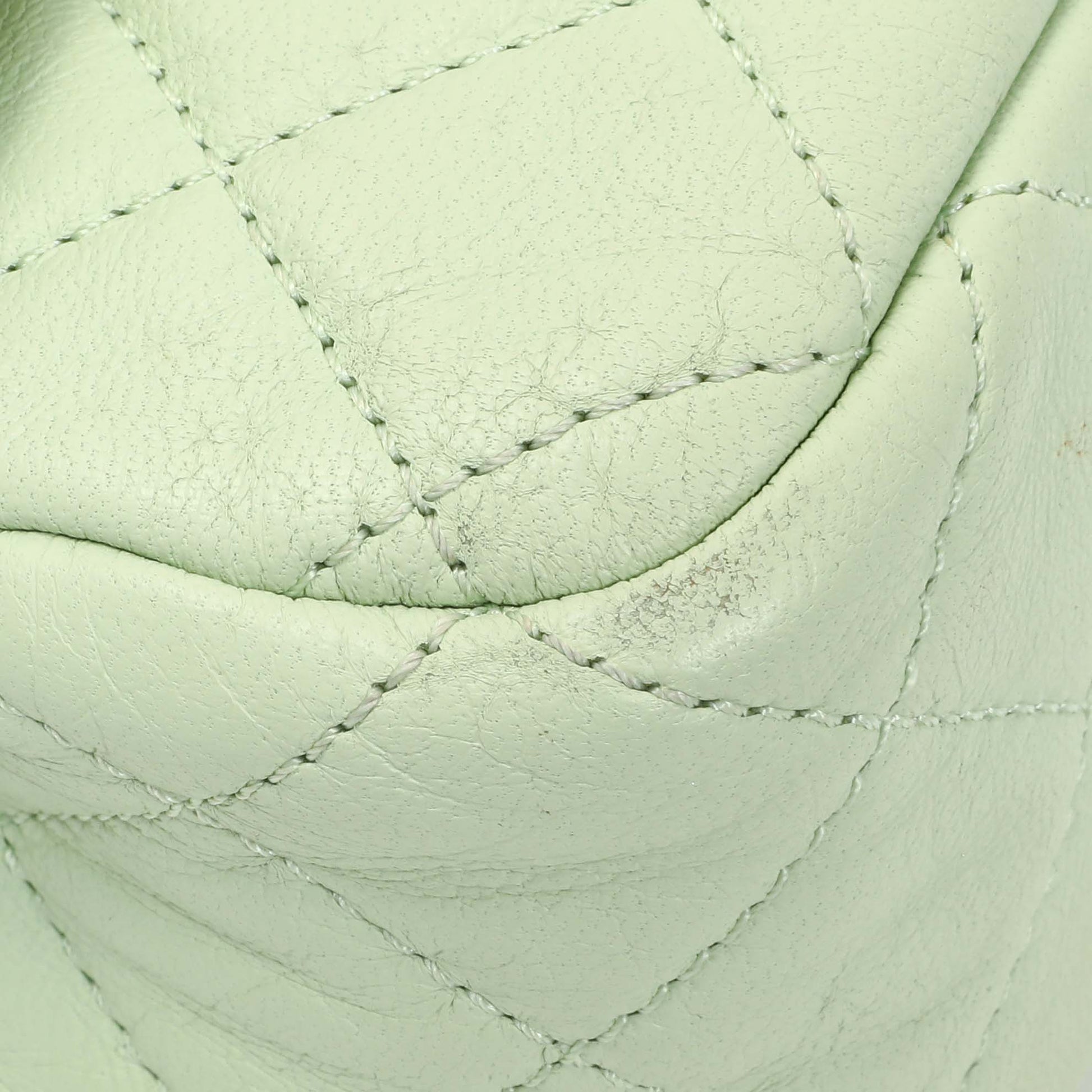 Exclusive Chanel Green Quilted Lambskin Mini Pearl Crush Rectangular Flap — Detail View