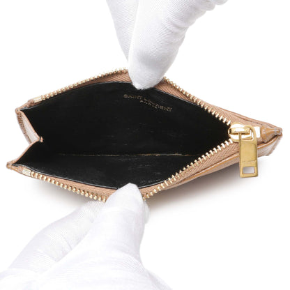 Exclusive Saint Laurent Brown Grain De Poudre Matelasse Chevron Monogram Fragments Zippered Card Case — Alternate View 8