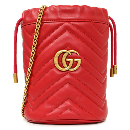 Exclusive Gucci Red Calfskin Matelasse Mini GG Marmont Bucket — Front View