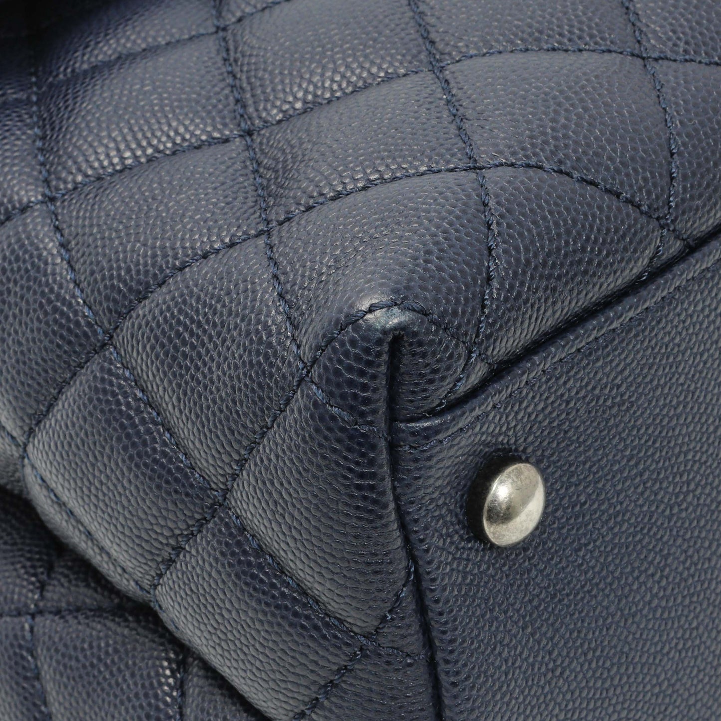 Exclusive Chanel Navy Quilted Caviar Lizard Medium Coco Handle — Top View