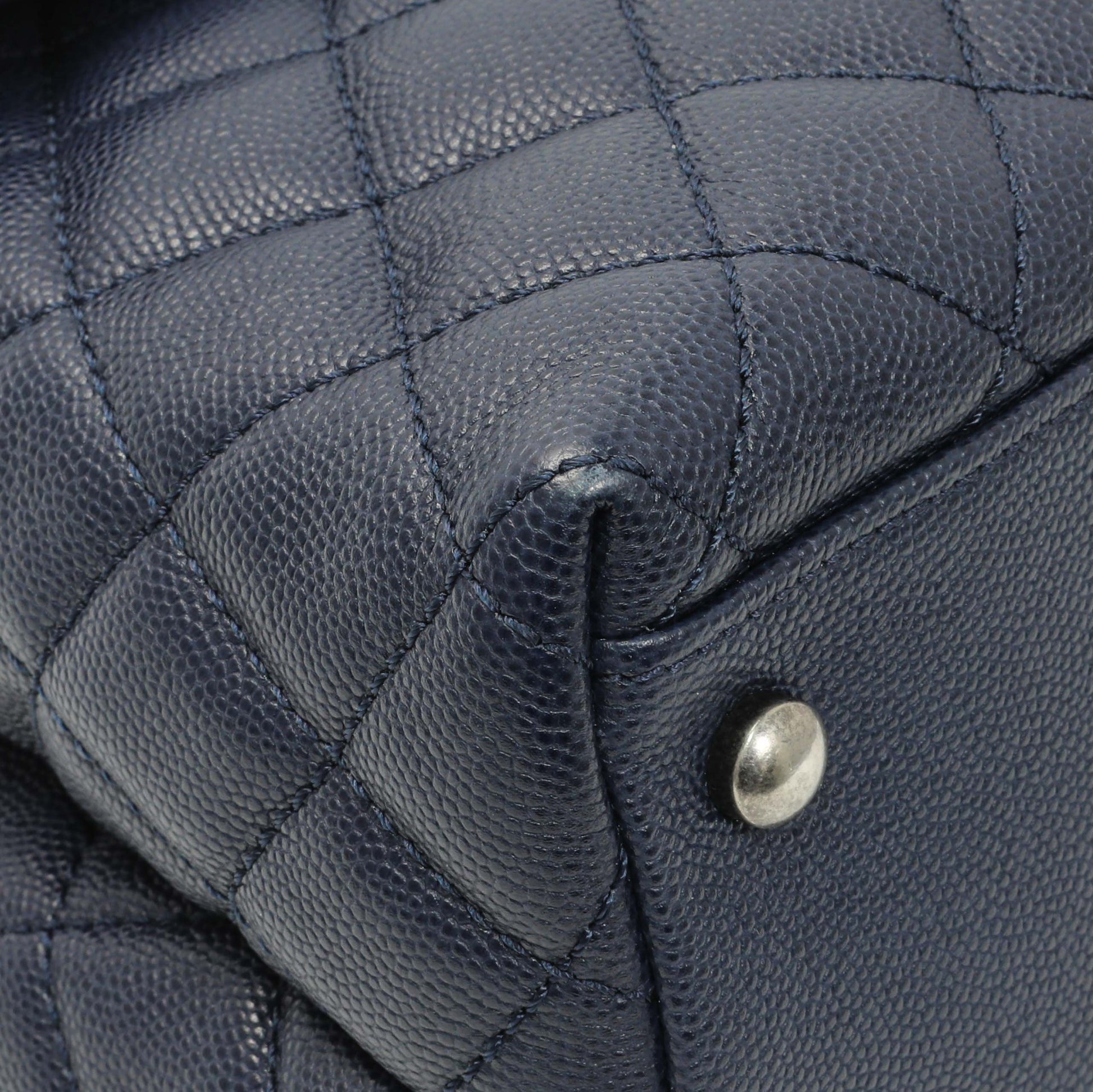 Exclusive Chanel Navy Quilted Caviar Lizard Medium Coco Handle — Top View