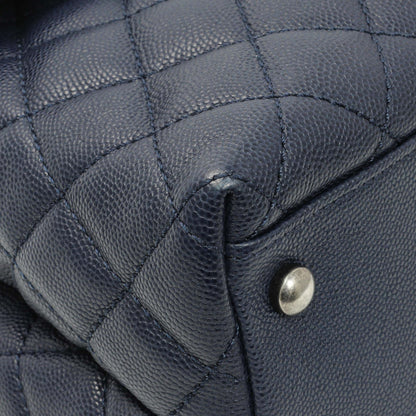 Exclusive Chanel Navy Quilted Caviar Lizard Medium Coco Handle — Top View
