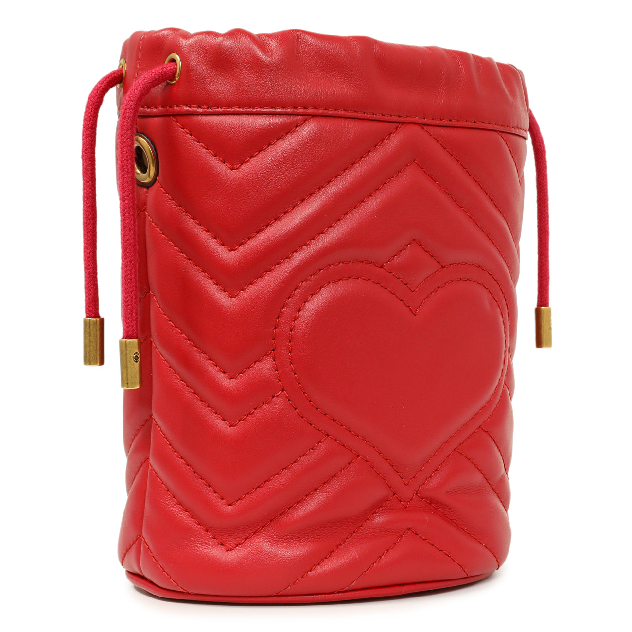 Exclusive Gucci Red Calfskin Matelasse Mini GG Marmont Bucket — Side View