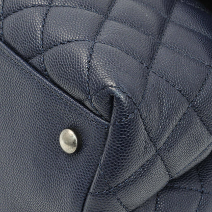 Exclusive Chanel Navy Quilted Caviar Lizard Medium Coco Handle — Detail View