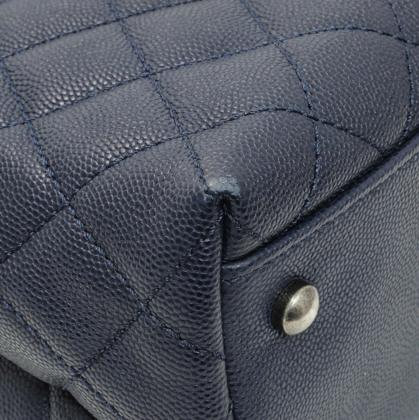 Exclusive Chanel Navy Quilted Caviar Lizard Medium Coco Handle — Lifestyle View