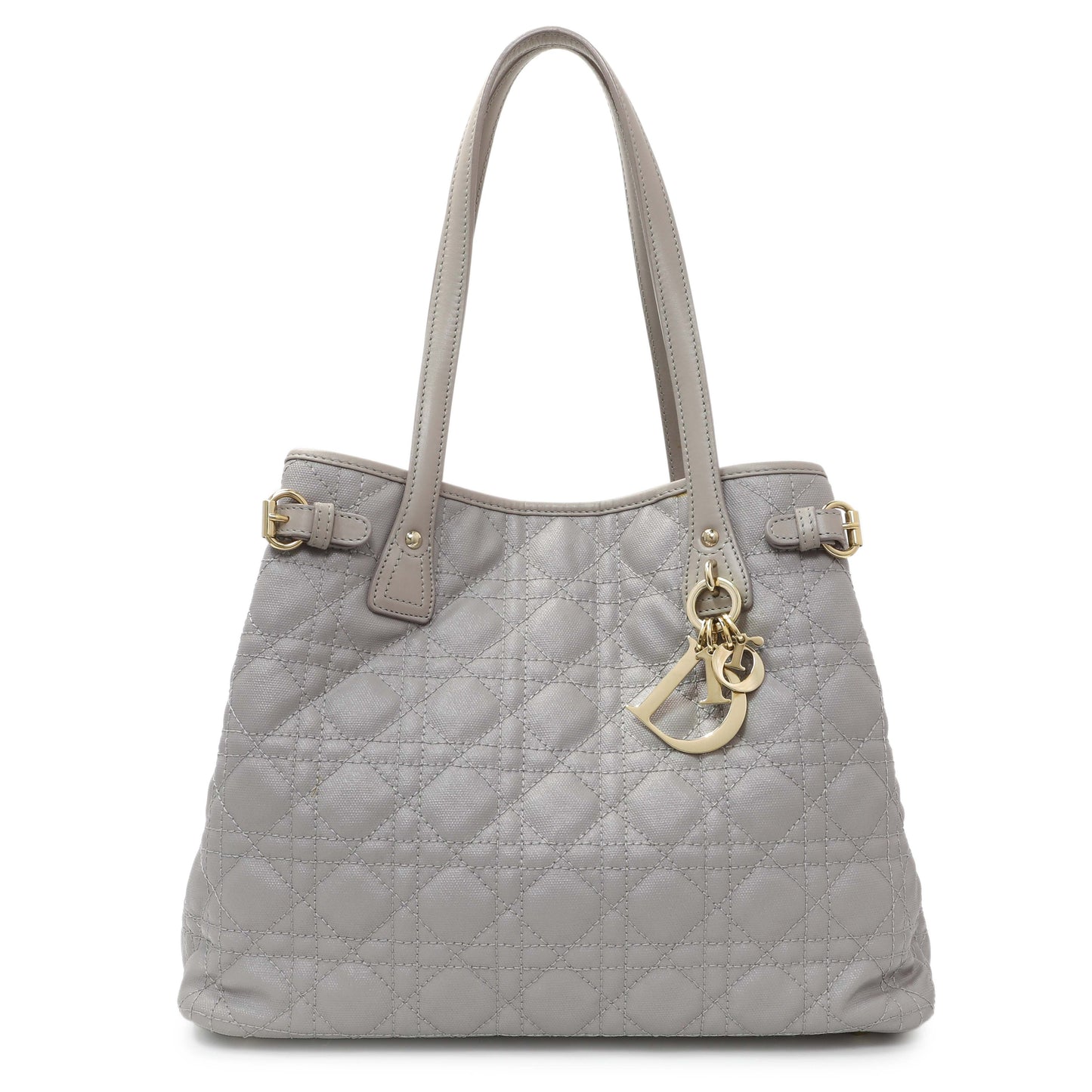 Exclusive Christian Dior Grey Coated Canvas Cannage Small Panarea Tote — Front View