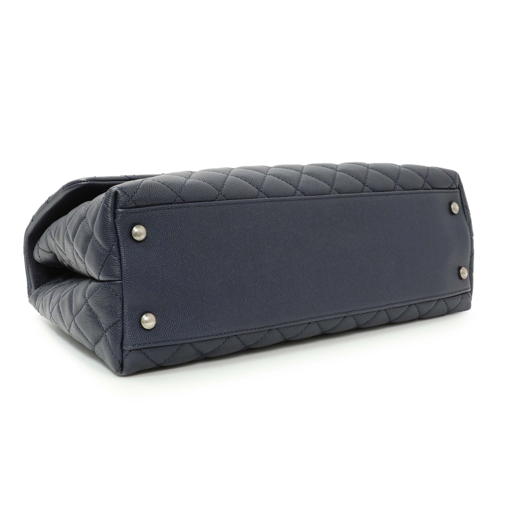 Exclusive Chanel Navy Quilted Caviar Lizard Medium Coco Handle — Back View