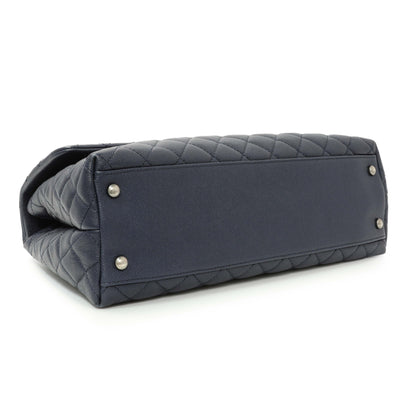 Exclusive Chanel Navy Quilted Caviar Lizard Medium Coco Handle — Back View