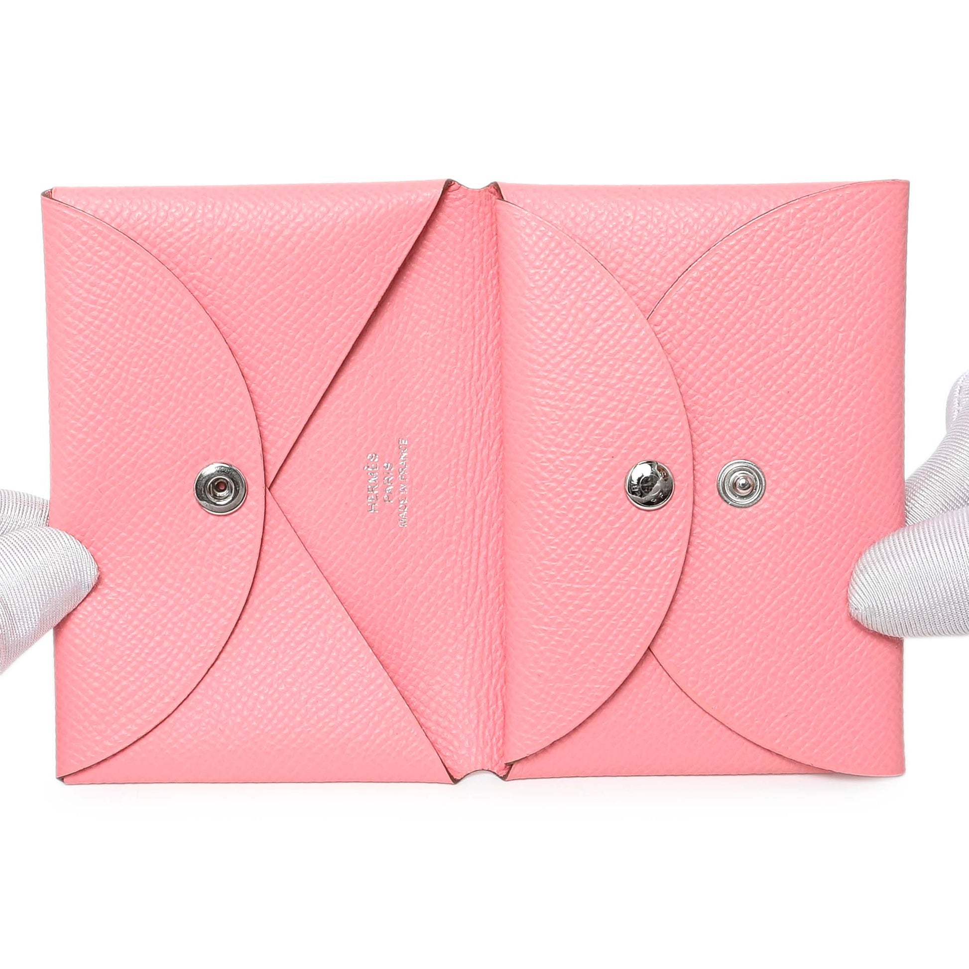 Exclusive Hermes Pink Epsom Calvi Duo Card Case — Top View