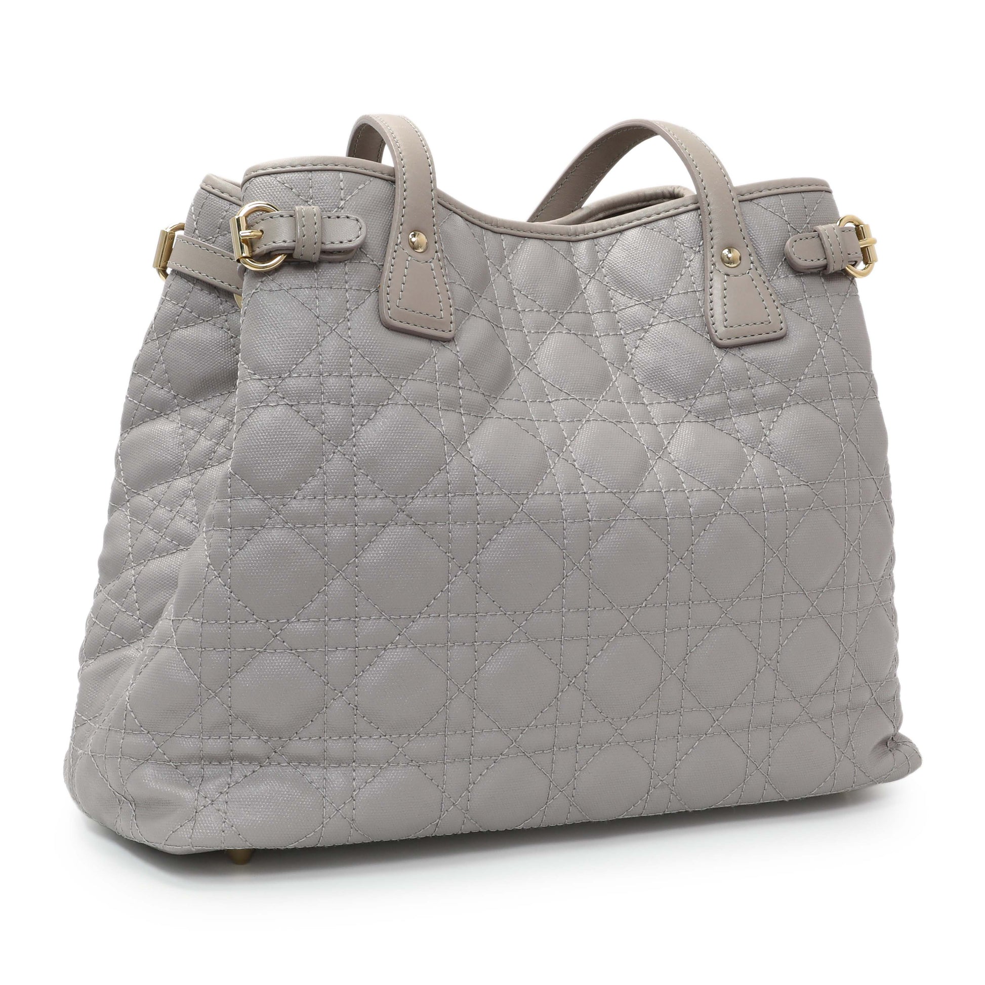 Exclusive Christian Dior Grey Coated Canvas Cannage Small Panarea Tote — Side View
