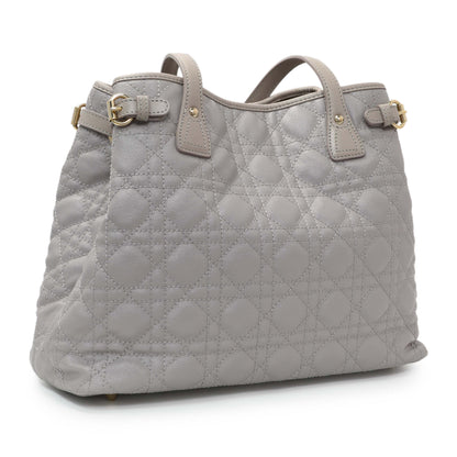 Exclusive Christian Dior Grey Coated Canvas Cannage Small Panarea Tote — Side View