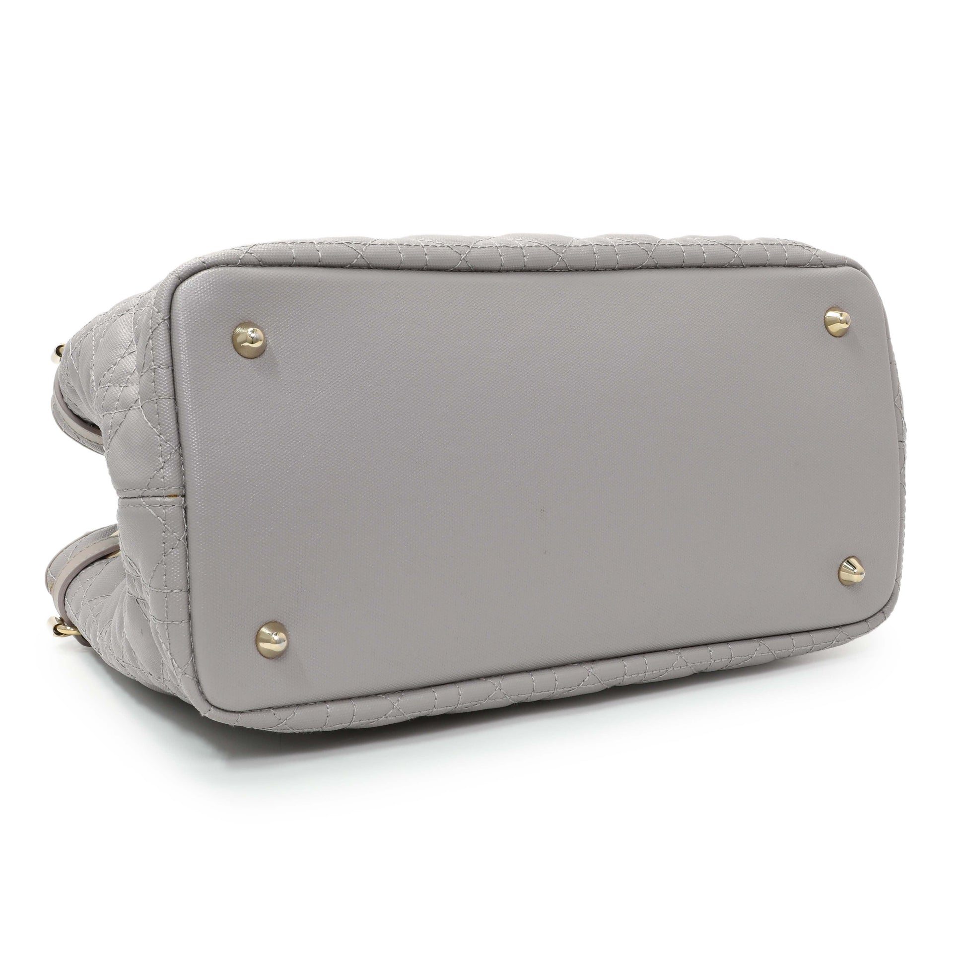 Exclusive Christian Dior Grey Coated Canvas Cannage Small Panarea Tote — Back View