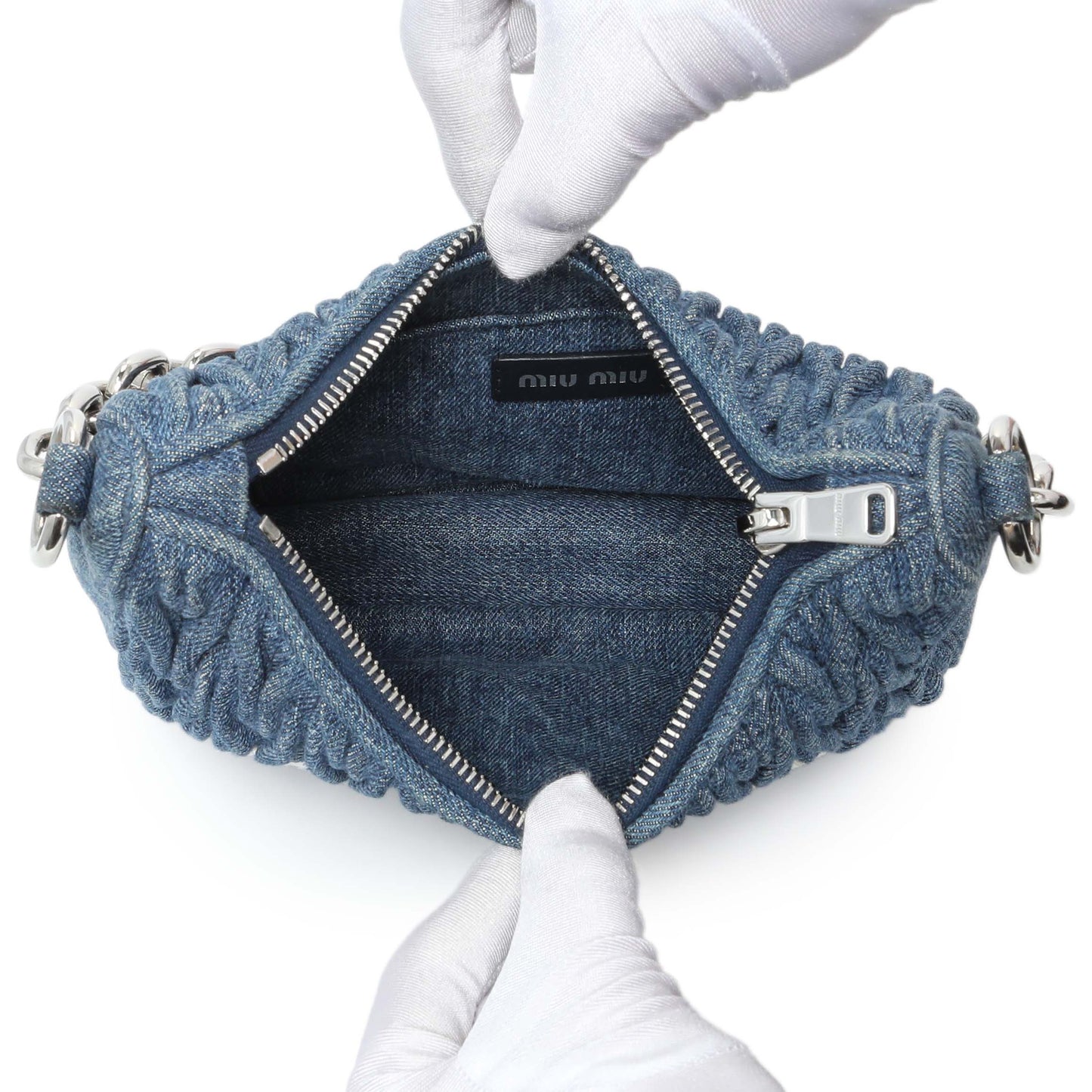 Exclusive Miu Miu Blue Denim Matelasse Crossbody — Top View