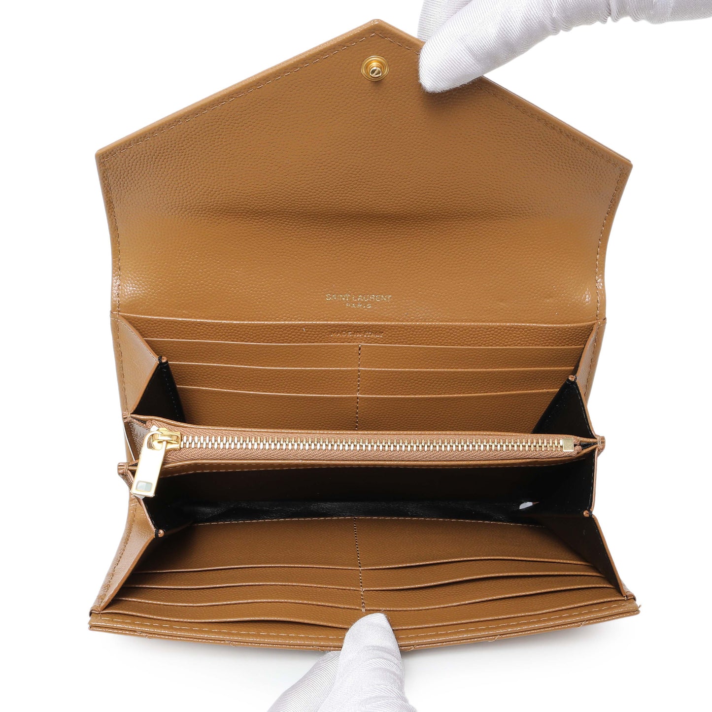 Exclusive Saint Laurent Brown Grain De Poudre Matelasse Chevron Monogram Flap Wallet — Alternate View 8