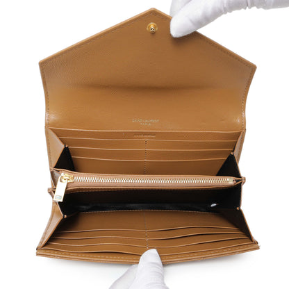 Exclusive Saint Laurent Brown Grain De Poudre Matelasse Chevron Monogram Flap Wallet — Alternate View 8