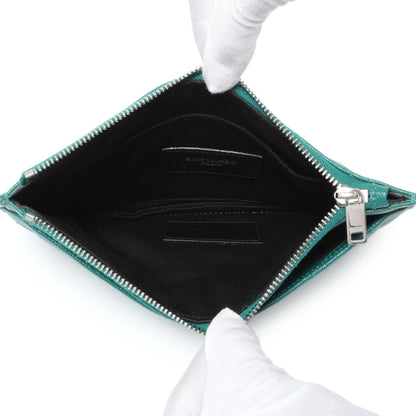 Exclusive Saint Laurent Teal Grain De Poudre Chevron Monogram Bill Pouch — Lifestyle View