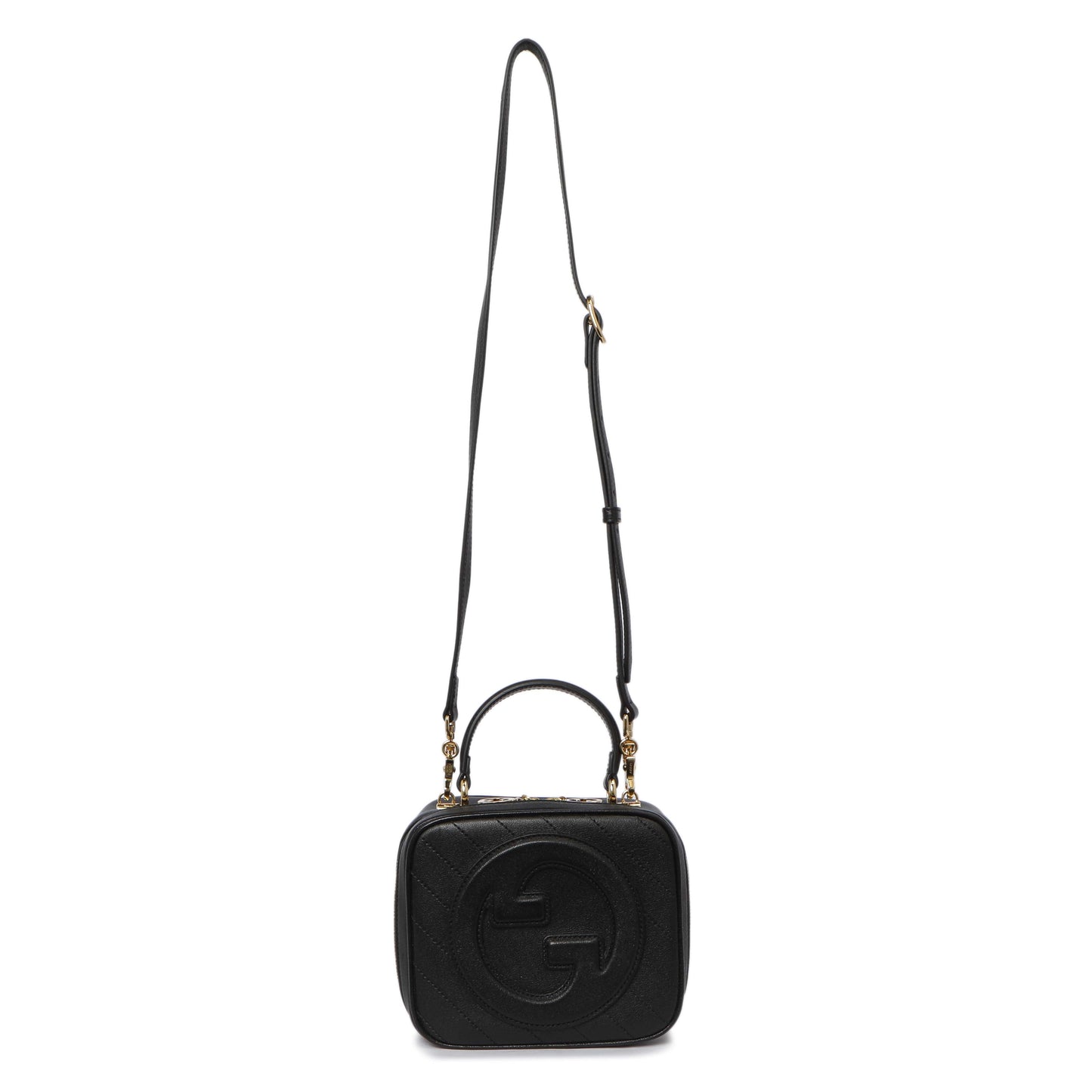 Exclusive Gucci Black Calfskin Diagonal Stitched Blondie Top Handle — Front View