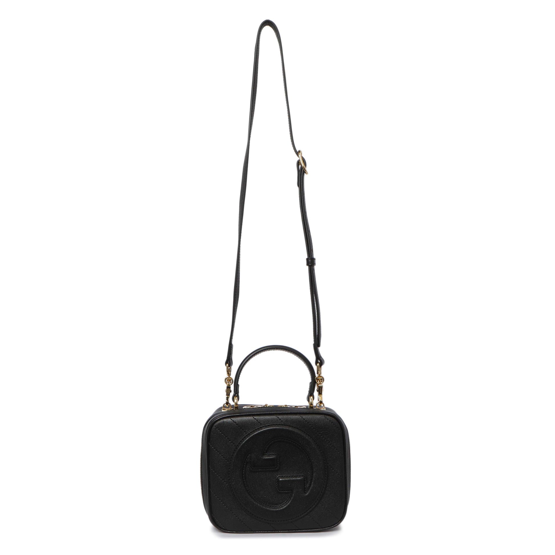 Exclusive Gucci Black Calfskin Diagonal Stitched Blondie Top Handle — Front View