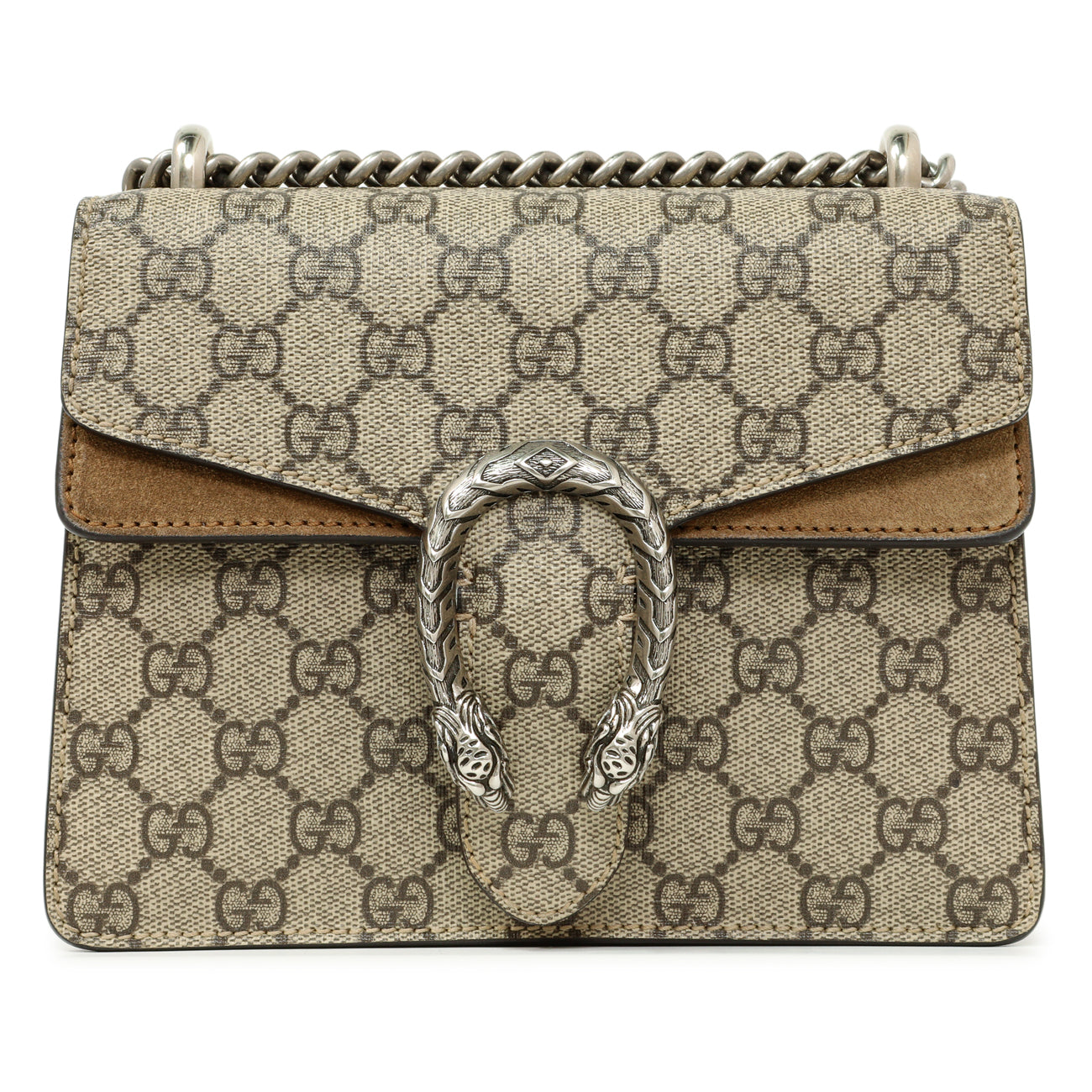 Exclusive Gucci Taupe GG Supreme Monogram Mini Dionysus Shoulder Bag — Front View