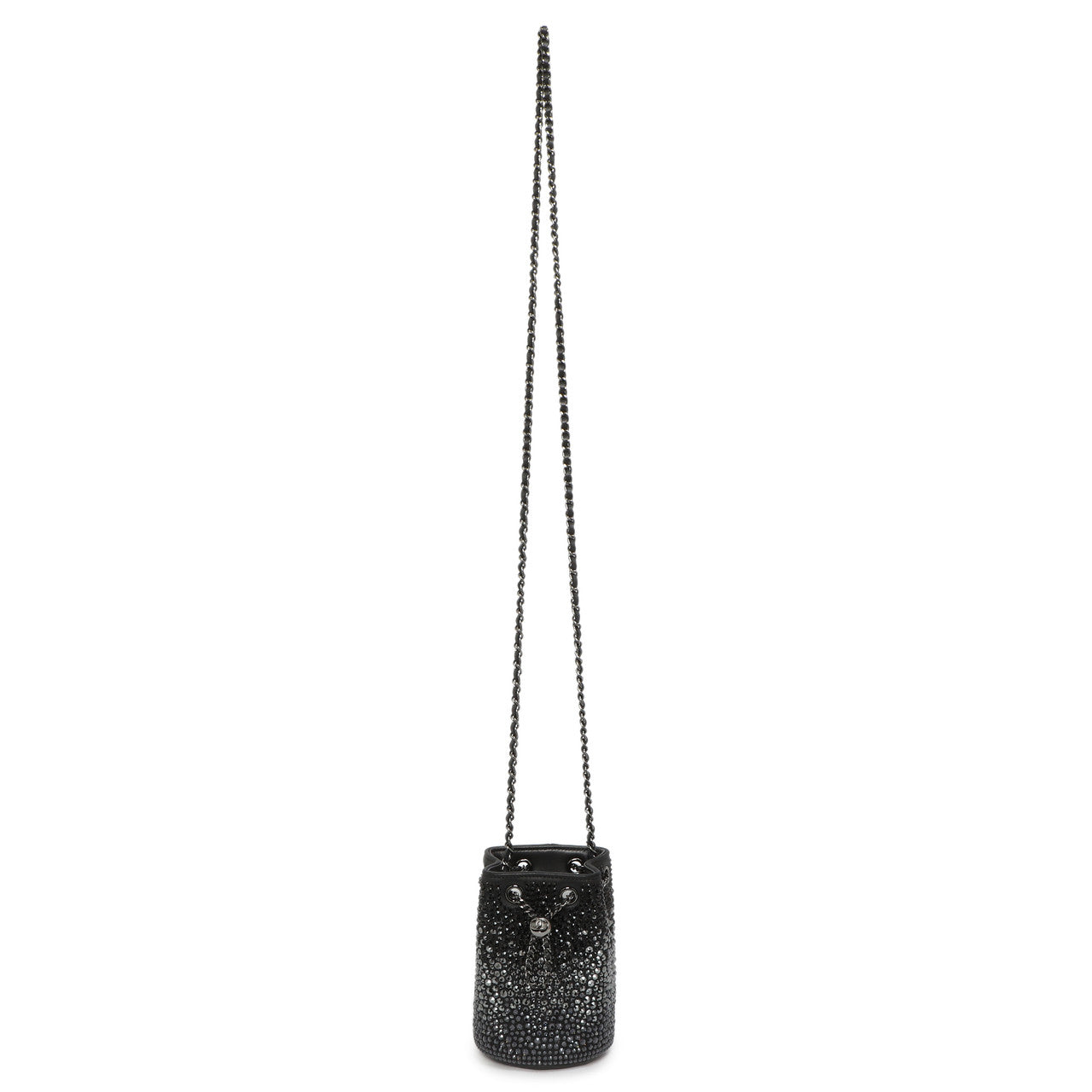 Exclusive Chanel Black Lambskin Strass Mini Bucket Bag — Front View