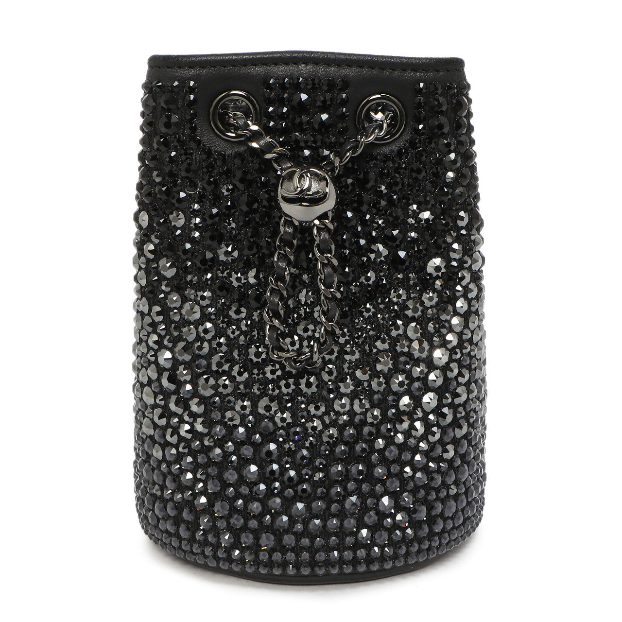 Exclusive Chanel Black Lambskin Strass Mini Bucket Bag — Side View