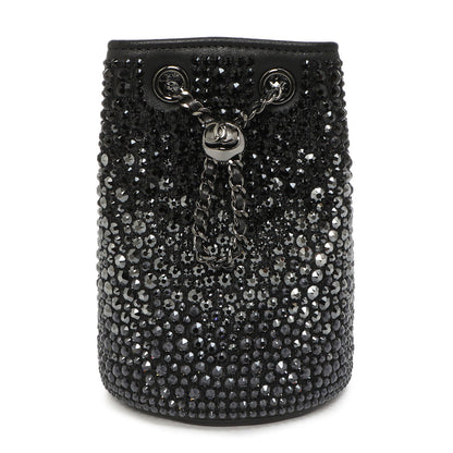 Exclusive Chanel Black Lambskin Strass Mini Bucket Bag — Side View