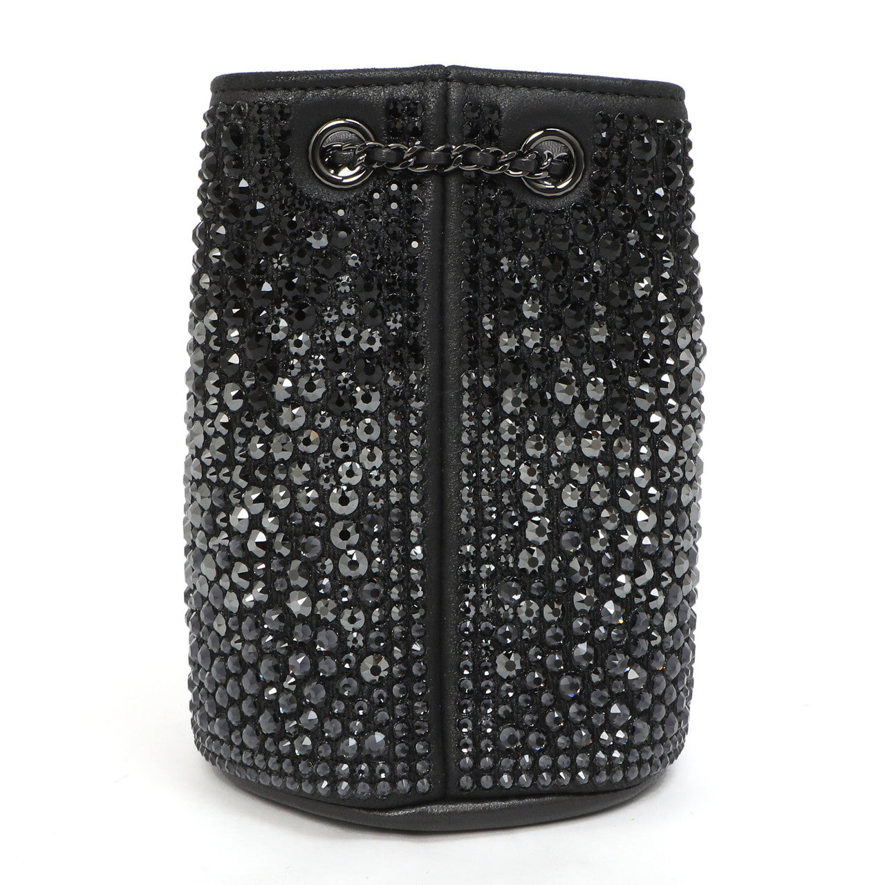 Exclusive Chanel Black Lambskin Strass Mini Bucket Bag — Back View