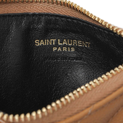 Exclusive Saint Laurent Brown Grain De Poudre Matelasse Chevron Monogram Fragments Zippered Card Case — Alternate View 9