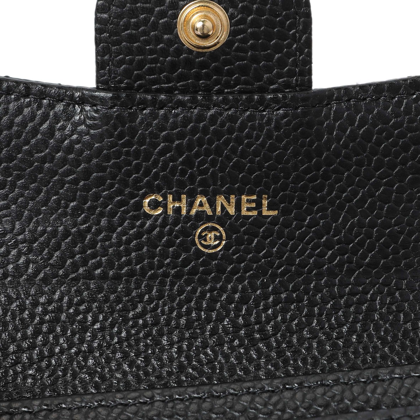 Exclusive Chanel Black Caviar Quilted Flap Card Holder Wallet — Detail View