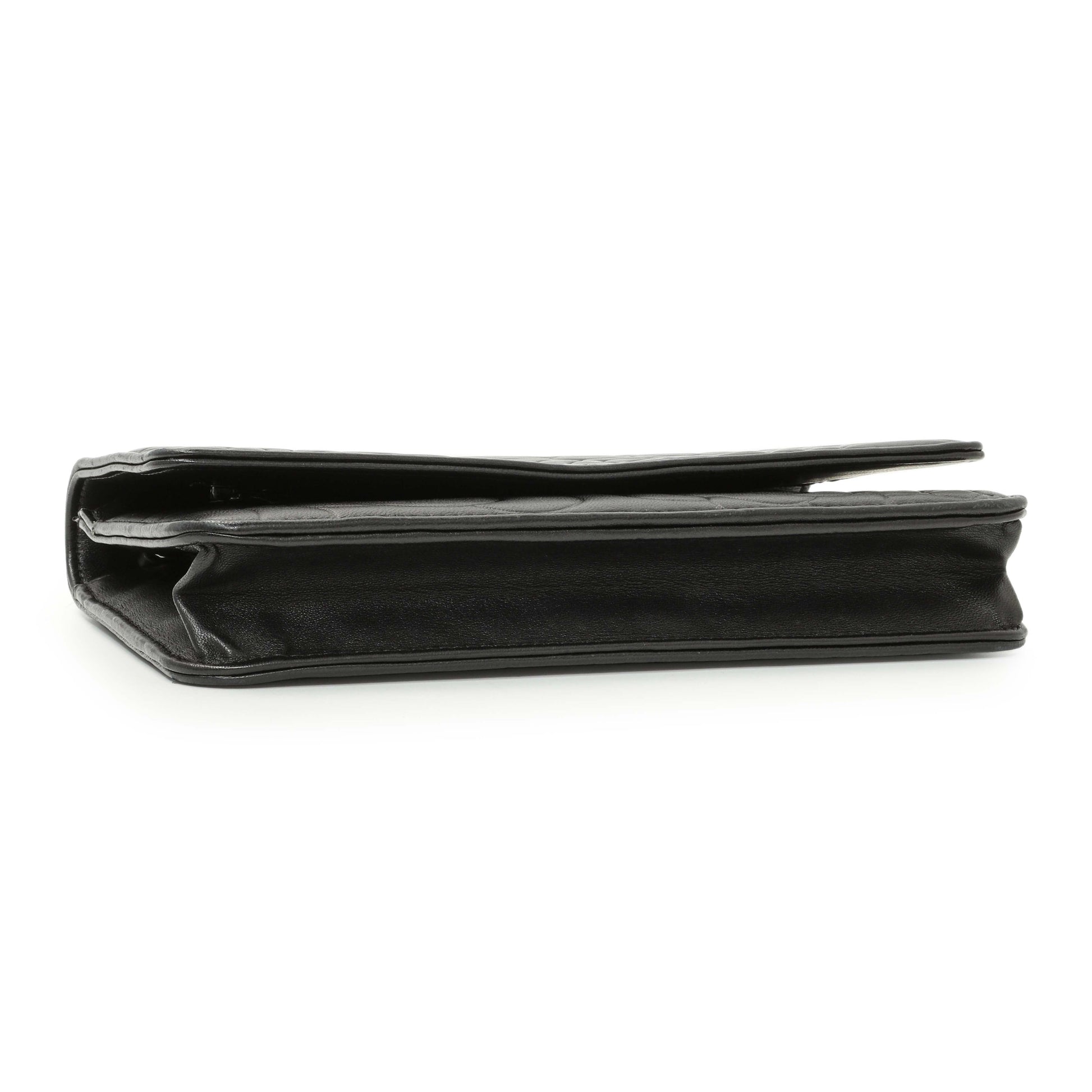 Exclusive Chanel Black Lambskin Camellia Embossed Wallet on Chain — Back View