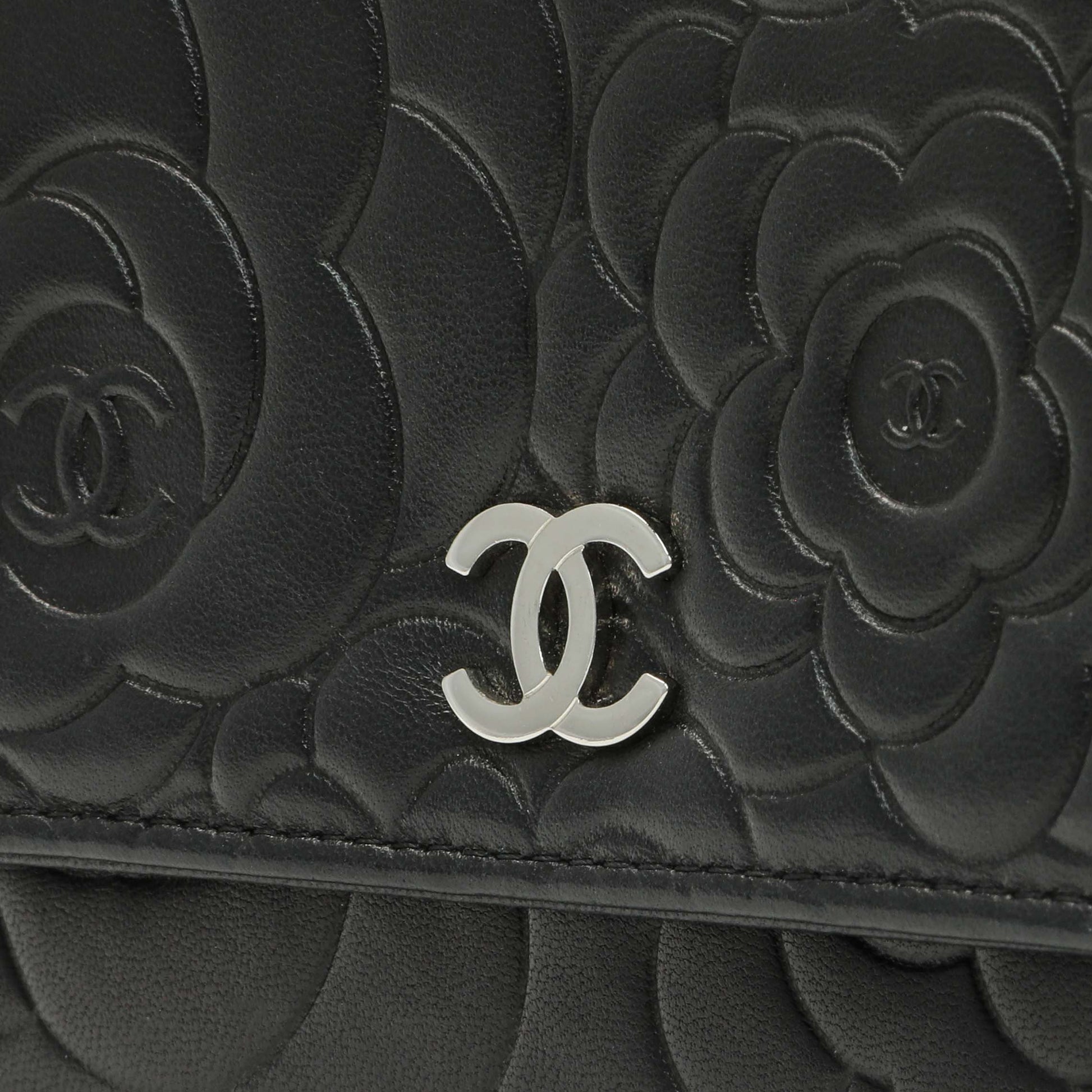 Exclusive Chanel Black Lambskin Camellia Embossed Wallet on Chain — Alternate View 11