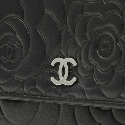 Exclusive Chanel Black Lambskin Camellia Embossed Wallet on Chain — Alternate View 11