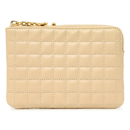 Exclusive Celine Nude Calfskin Quilted C Charm Coin Card Pouch — Front View