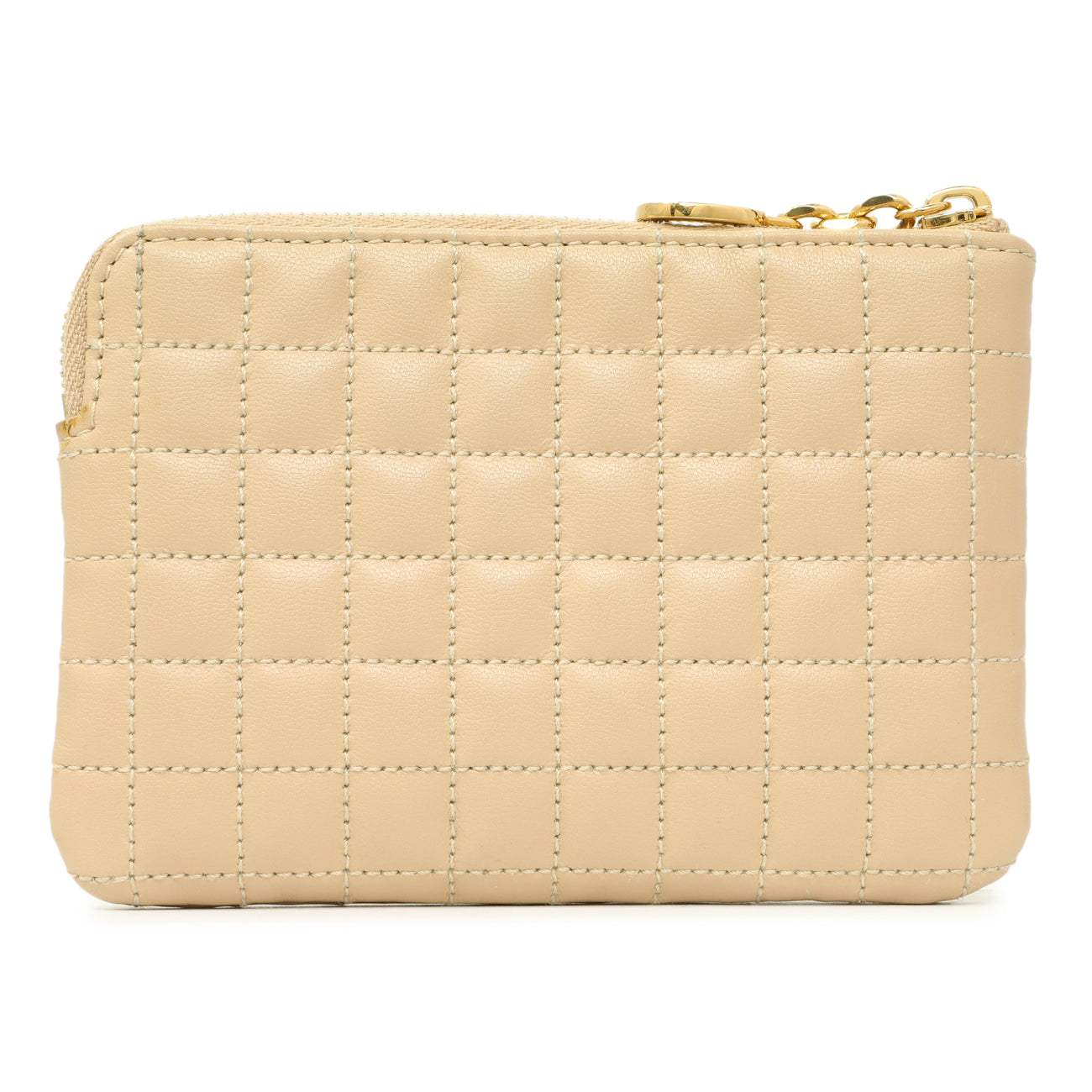 Exclusive Celine Nude Calfskin Quilted C Charm Coin Card Pouch — Side View