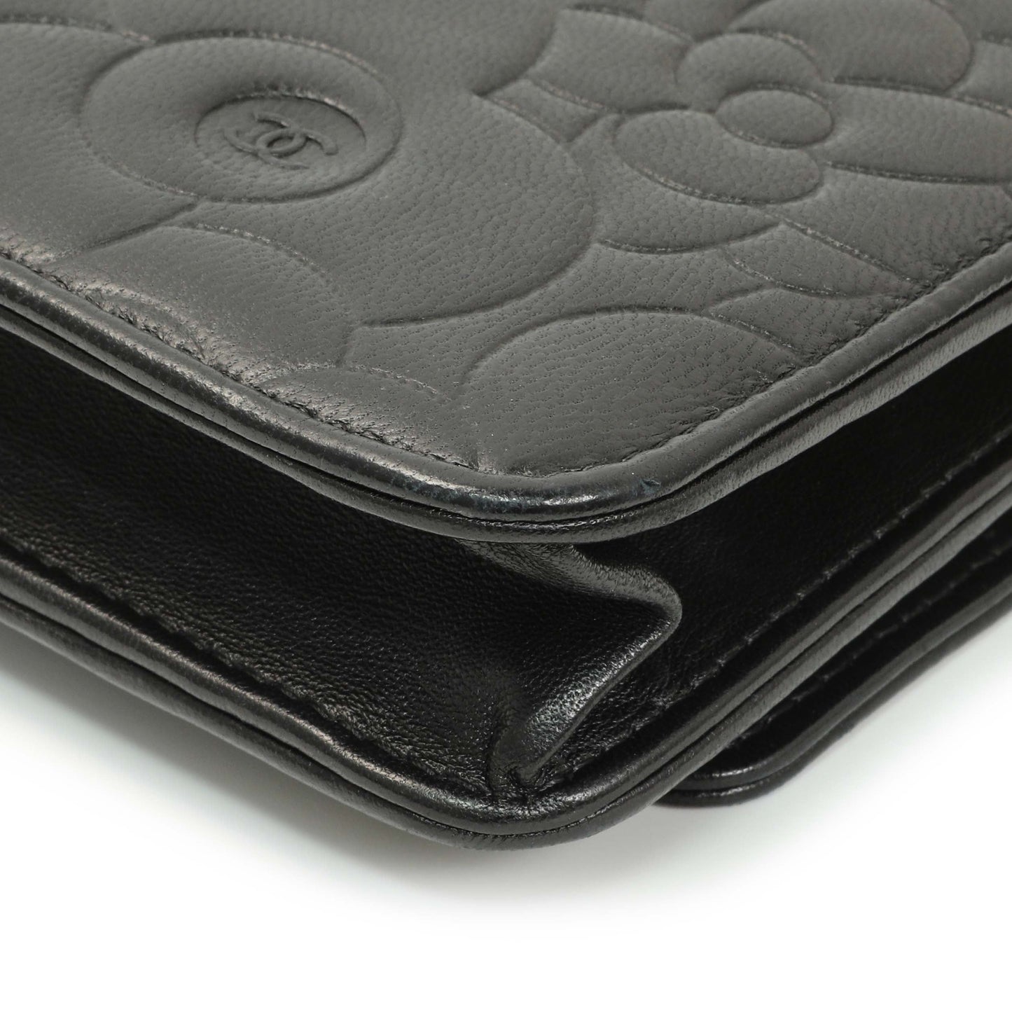 Exclusive Chanel Black Lambskin Camellia Embossed Wallet on Chain — Alternate View 7