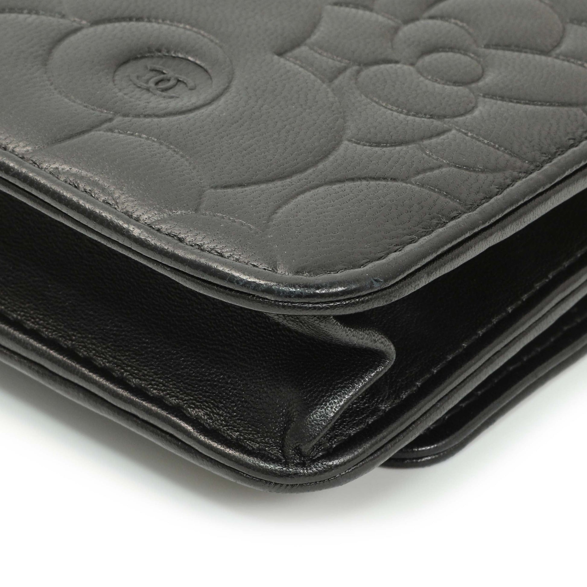 Exclusive Chanel Black Lambskin Camellia Embossed Wallet on Chain — Alternate View 7