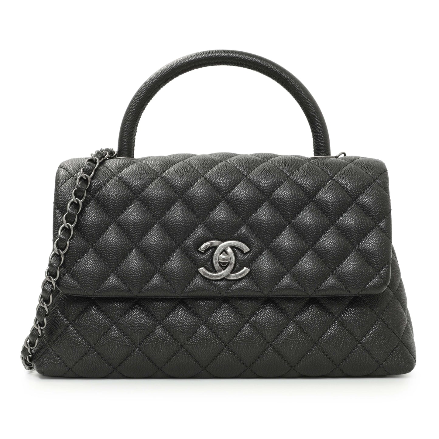 Exclusive Chanel Black Quilted Caviar Small Coco Handle — Front View