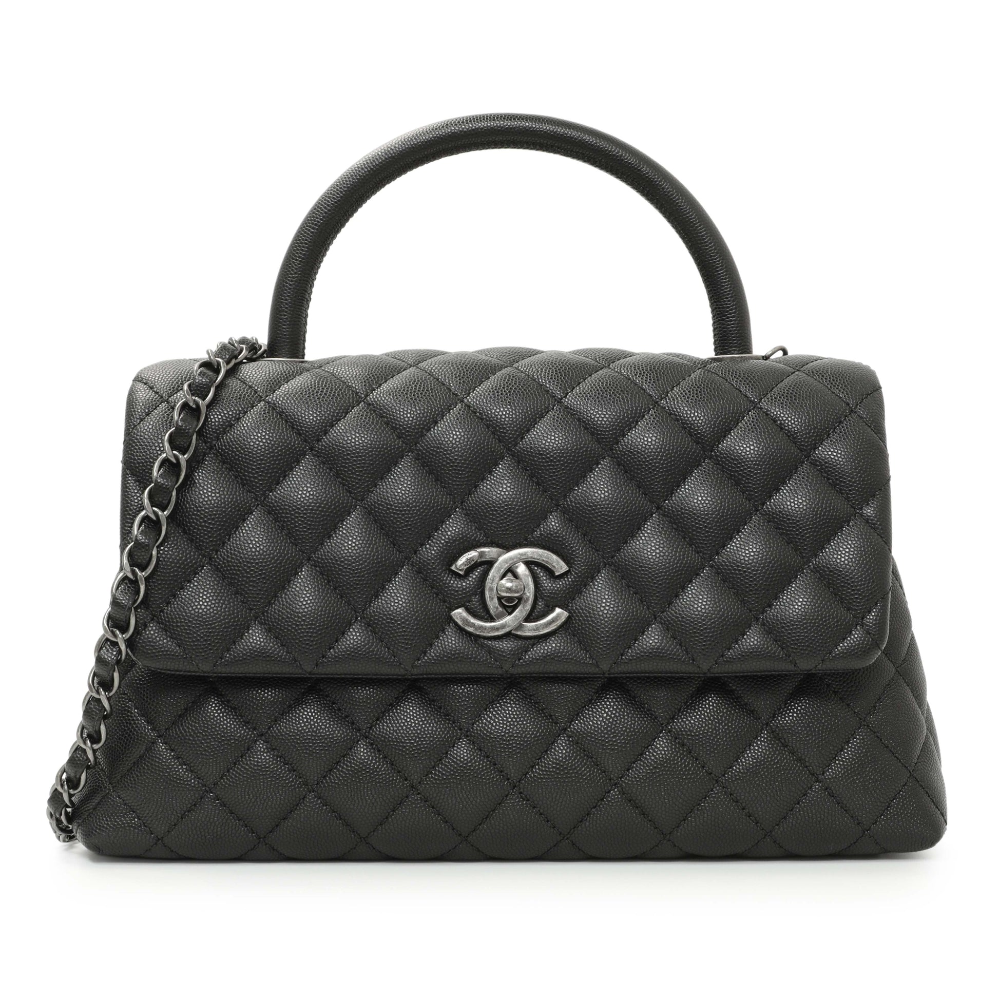 Exclusive Chanel Black Quilted Caviar Small Coco Handle — Front View