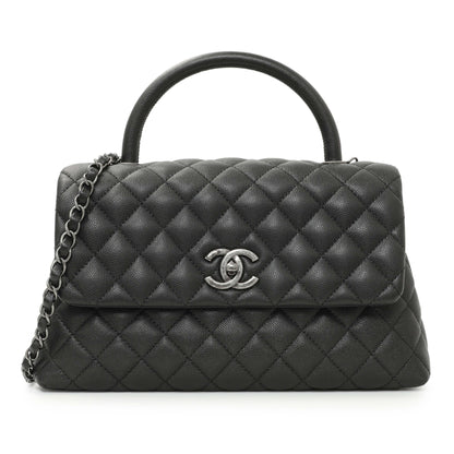 Exclusive Chanel Black Quilted Caviar Small Coco Handle — Front View