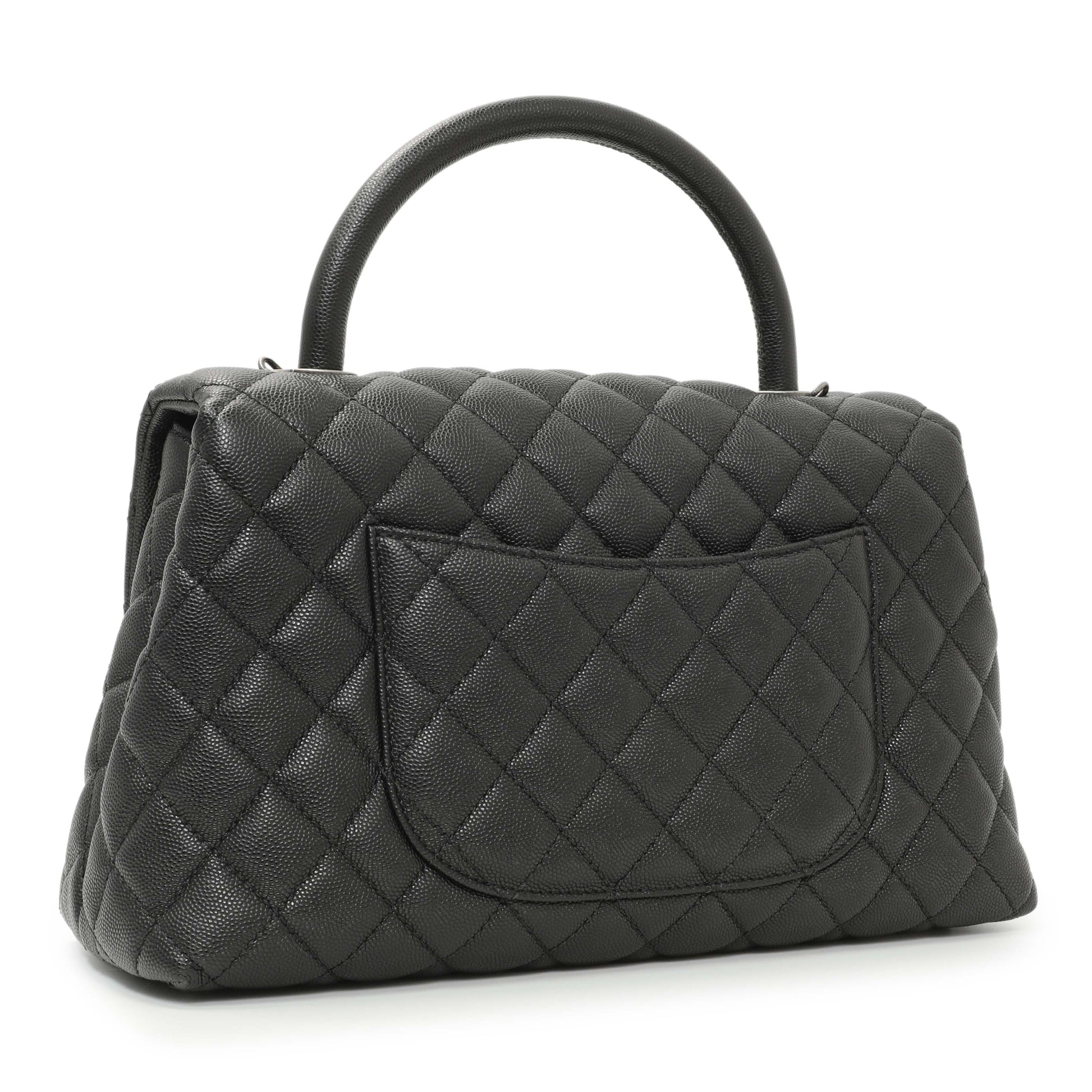 Exclusive Chanel Black Quilted Caviar Small Coco Handle — Side View
