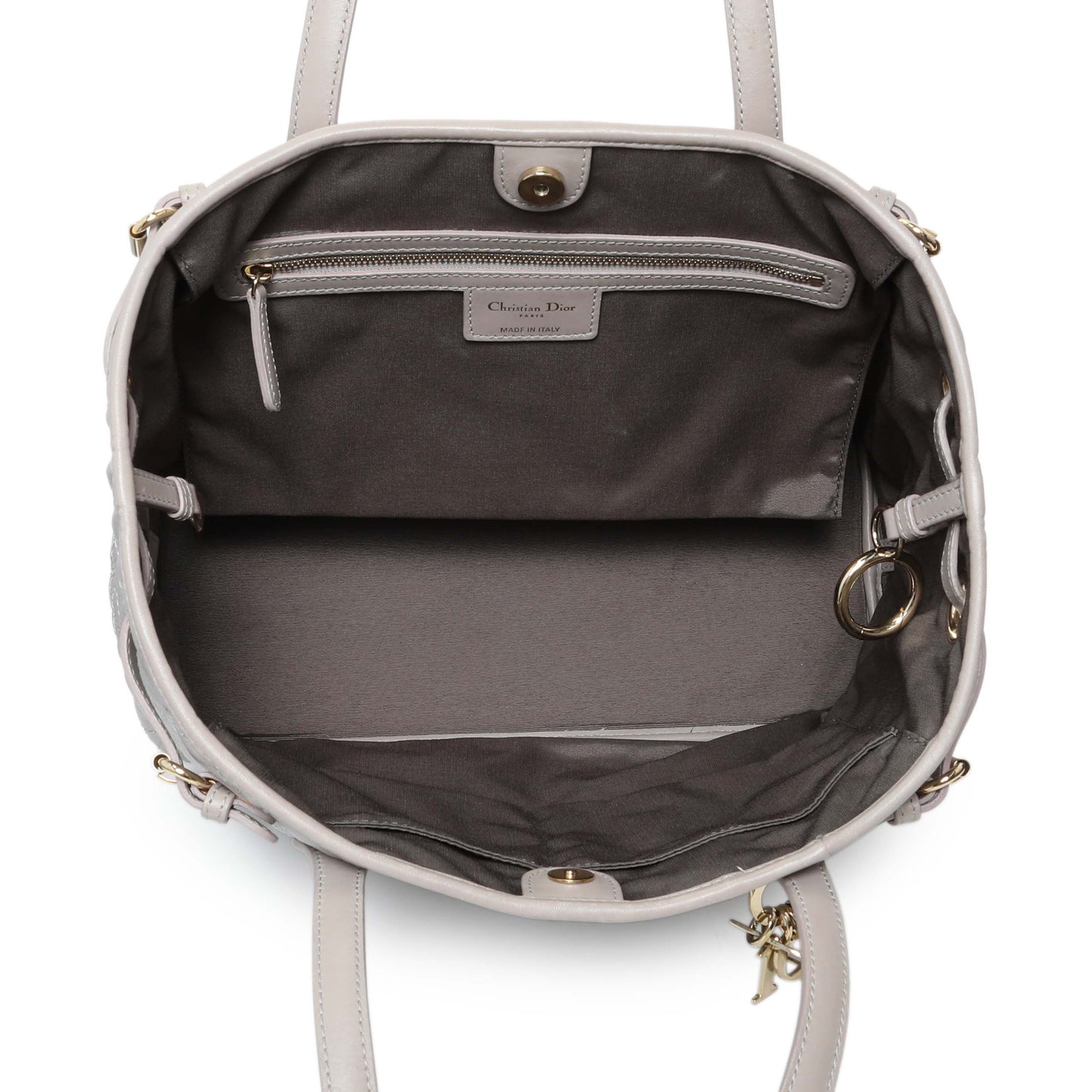 Exclusive Christian Dior Grey Coated Canvas Cannage Small Panarea Tote — Top View