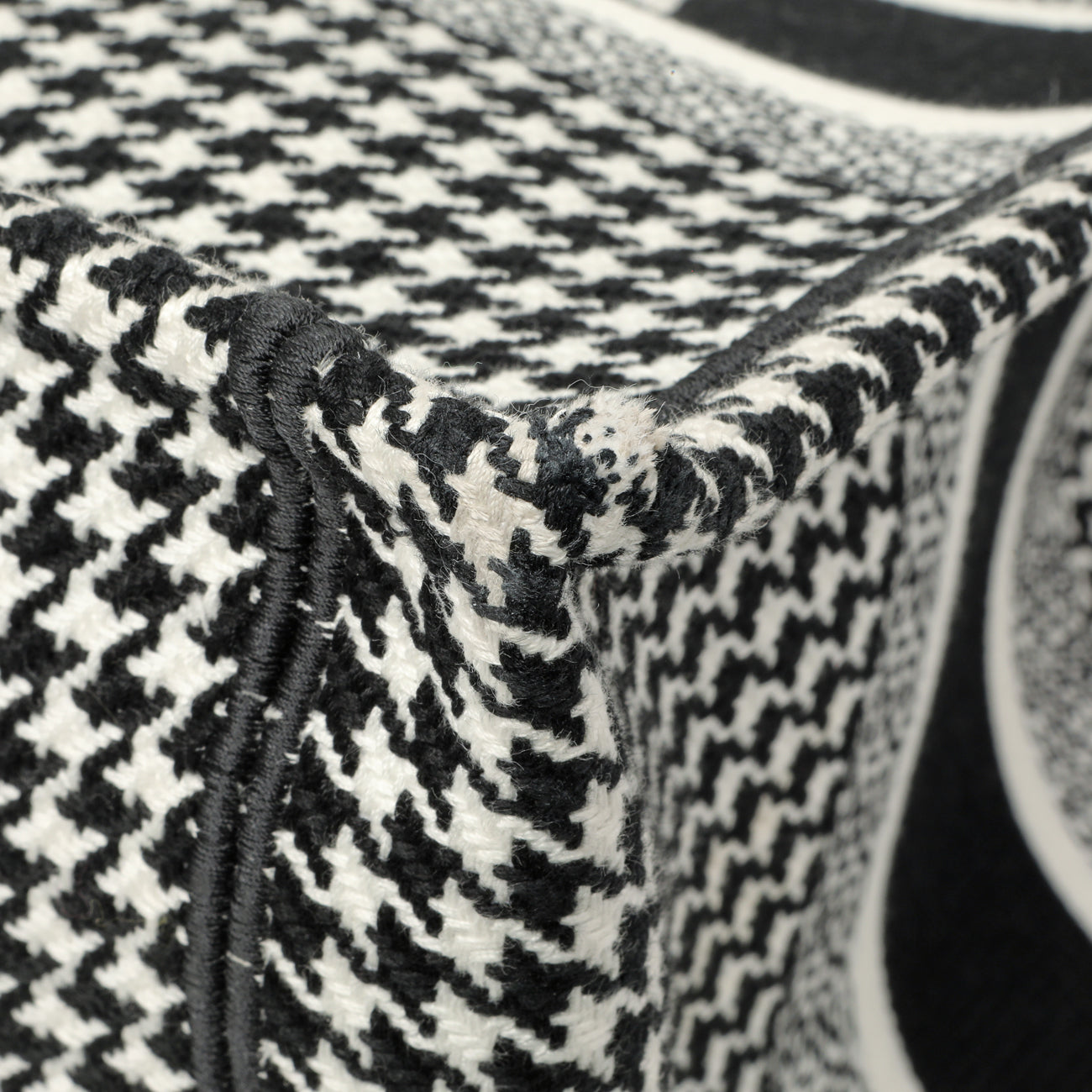 Exclusive Christian Dior Black White Houndstooth Canvas Medium Book Tote — Detail View
