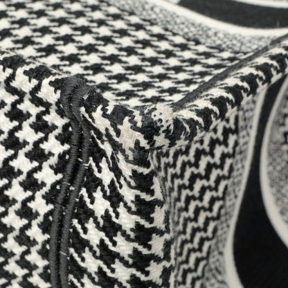 Exclusive Christian Dior Black White Houndstooth Canvas Medium Book Tote — Detail View