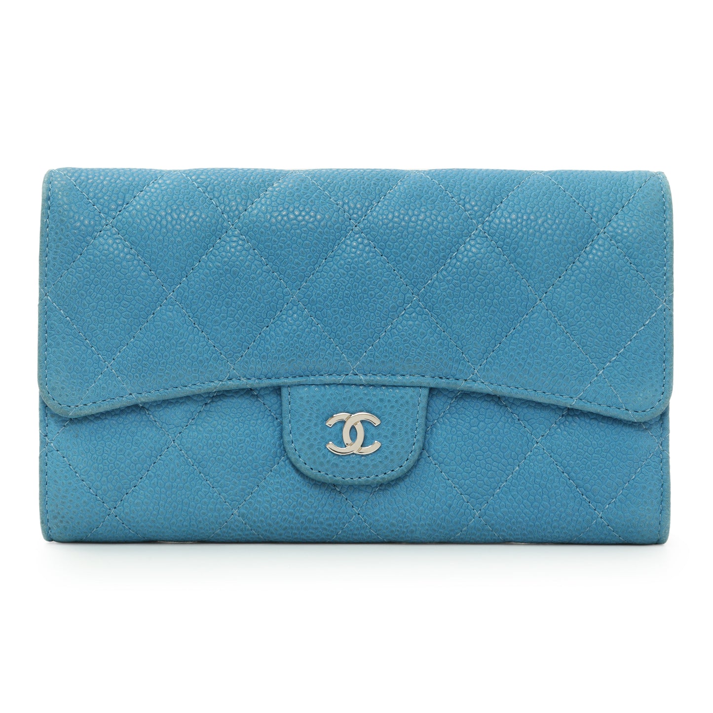 Exclusive Chanel Blue Quilted Caviar Large Flap Wallet — Front View