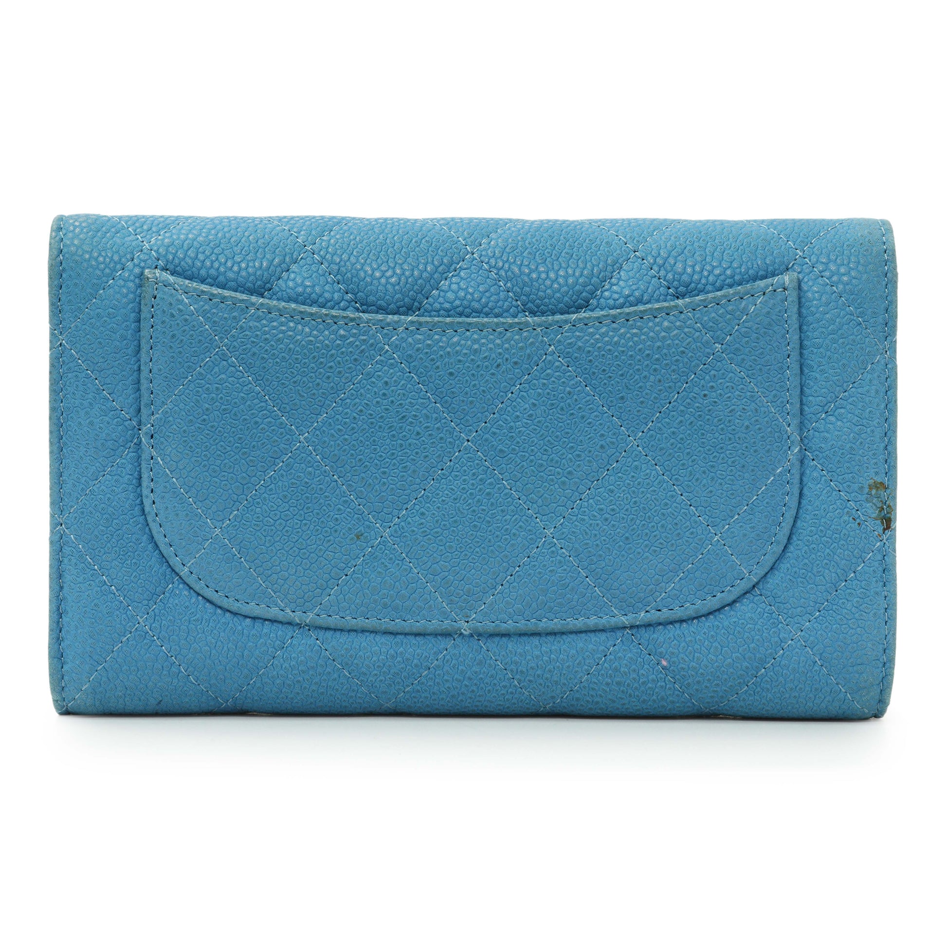 Exclusive Chanel Blue Quilted Caviar Large Flap Wallet — Side View
