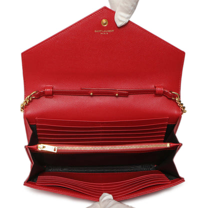 Exclusive Saint Laurent Red Grain De Poudre Matelasse Chevron Monogram Chain Wallet — Alternate View 9