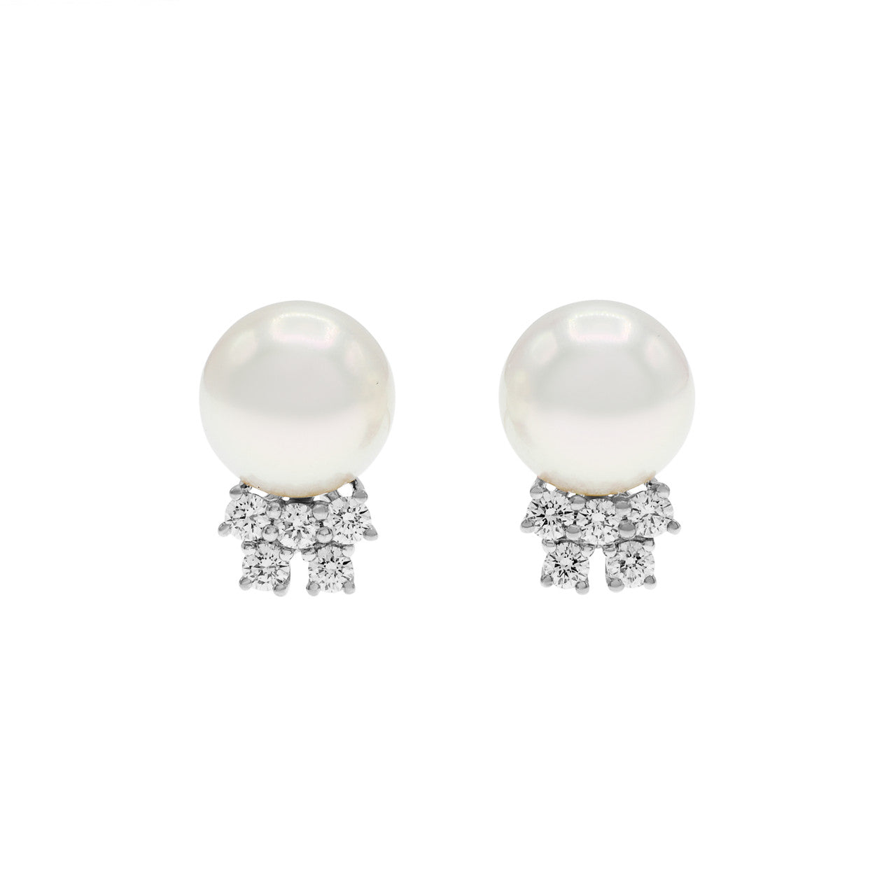 Exclusive 18K White Gold Akoya Pearl Diamond Earrings — Front View