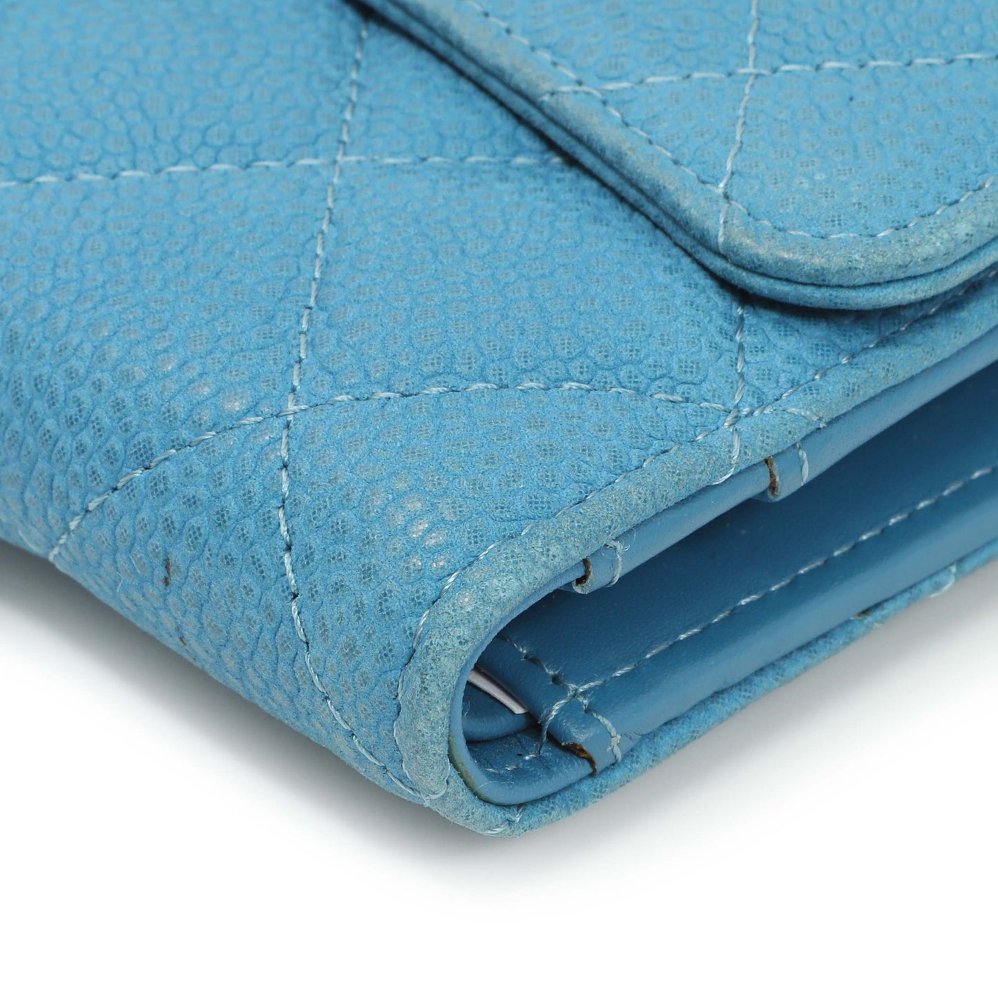 Exclusive Chanel Blue Quilted Caviar Large Flap Wallet — Detail View