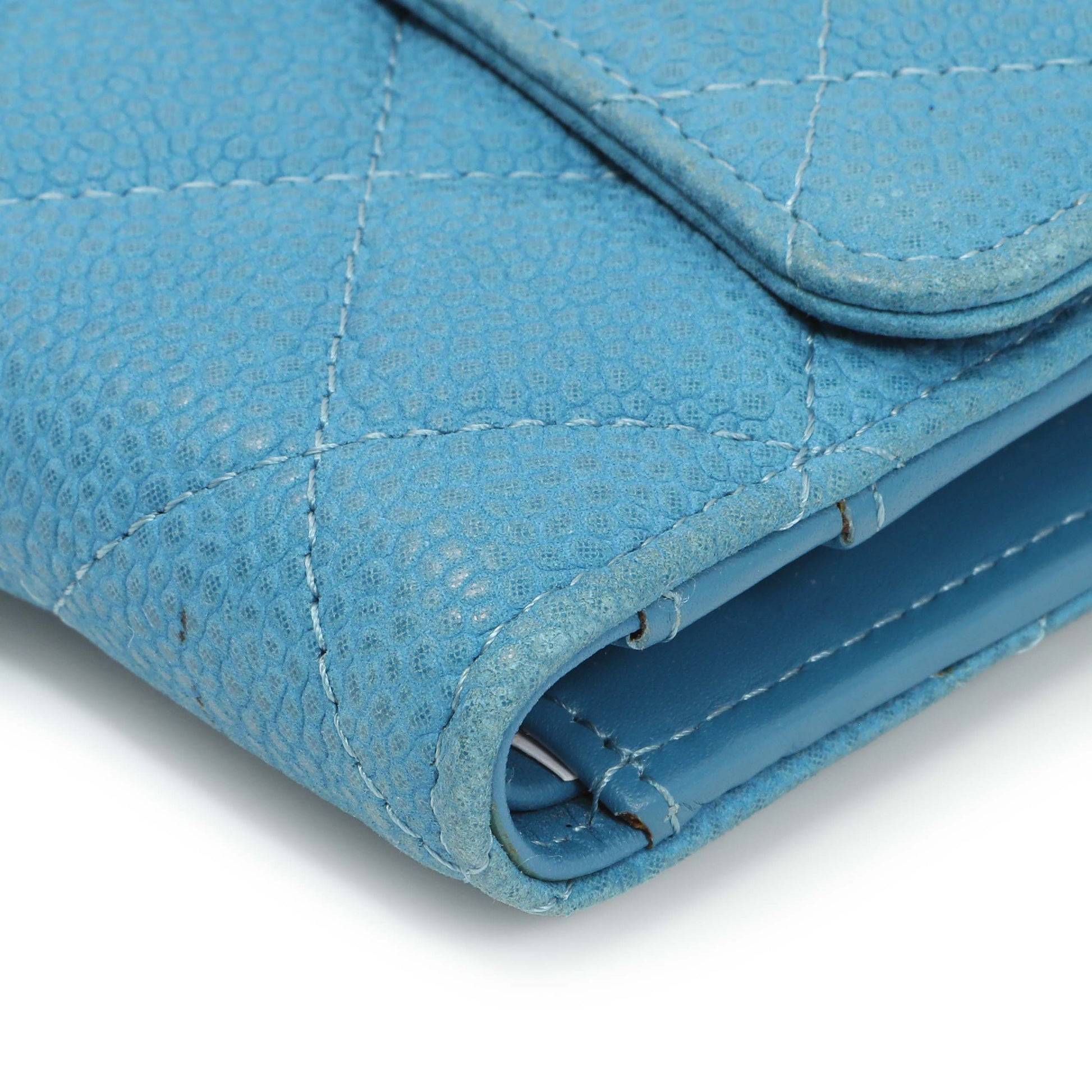Exclusive Chanel Blue Quilted Caviar Large Flap Wallet — Detail View