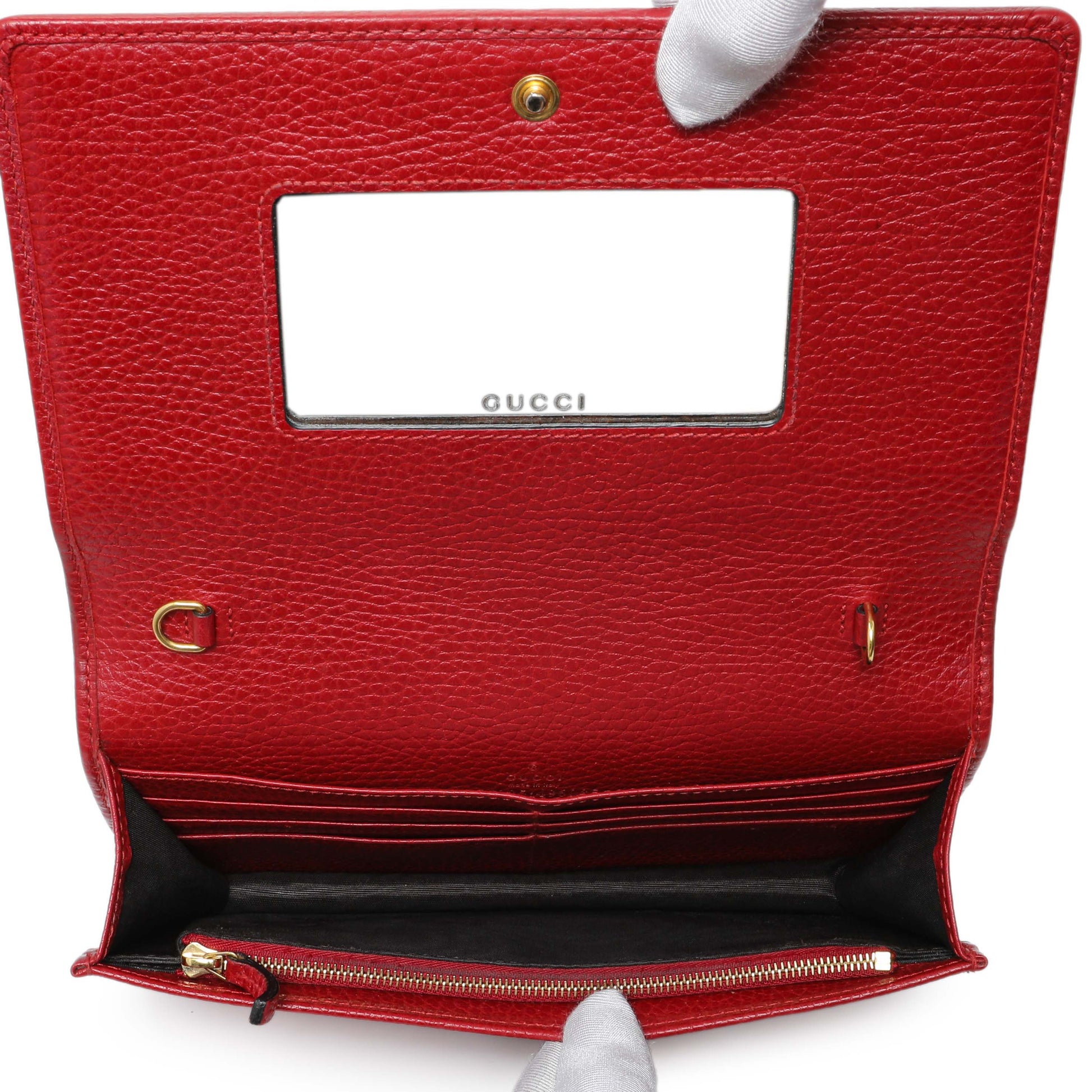 Exclusive Gucci Hibiscus Red Dollar Calfskin Mini GG Marmont Chain Wallet — Alternate View 8
